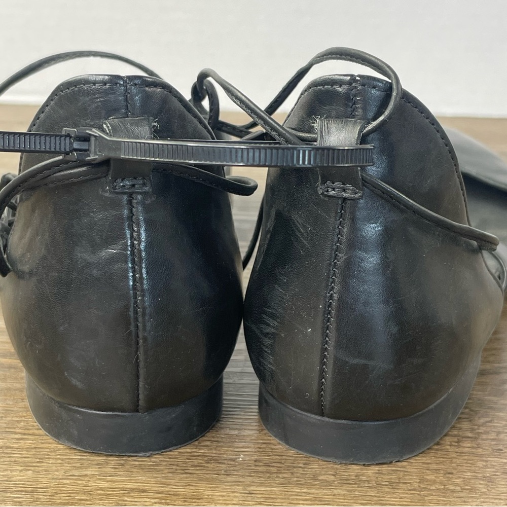 Paul Green Women’s Ballet Lace Up Black Leather Pointed Toe Flats, size 7.5 - Picture 6 of 9